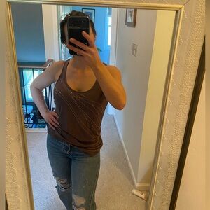 Taupe Racerback Tank with Silver Bead Embroidery